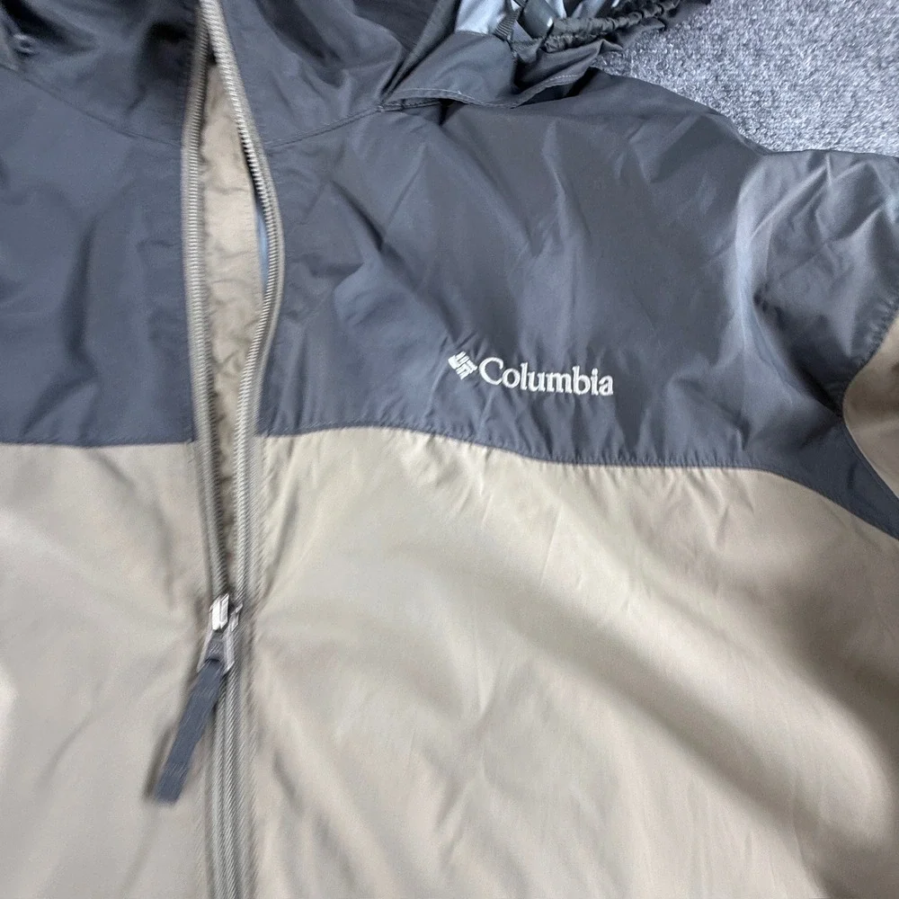 Columbia Mens 3X Windbreaker Jacket Tan Gray Hooded Full Zip Mesh Lined 0441